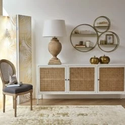Maisons Du Monde Paravents Paravent Imprimé Feuillage Blanc Et Doré -Meubles d'appoint Soldes paravent imprime feuillage blanc et dore 1000 6 33 190355 5