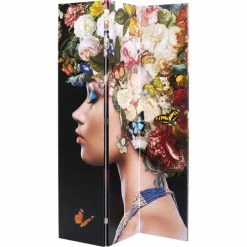 Kare Design Paravents Paravent Noir Imprimé Femmes Et Fleurs -Meubles d'appoint Soldes paravent noir imprime femmes et fleurs 3