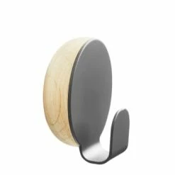 WOUD Portemanteaux Et Patères Patère Noire Et Bois De Chêne -Meubles d'appoint Soldes patere grise et bois de chene