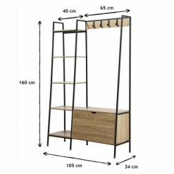 Casâme Meubles D'entrée Et à Chaussures Penderie 4 Crochets 5 Étagères Avec Coffre à Chaussures - Marron -Meubles d'appoint Soldes penderie 4 crochets 5 etageres avec coffre a chaussures marron 2