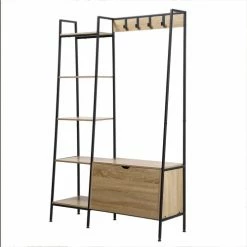 Casâme Meubles D'entrée Et à Chaussures Penderie 4 Crochets 5 Étagères Avec Coffre à Chaussures - Marron -Meubles d'appoint Soldes penderie 4 crochets 5 etageres avec coffre a chaussures marron 5