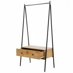 Casâme Meubles D'entrée Et à Chaussures Penderie En Métal Noir Avec 1 Tiroir Décor Chêne H170cm -Meubles d'appoint Soldes penderie en metal noir avec 1 tiroir decor chene h170cm 2