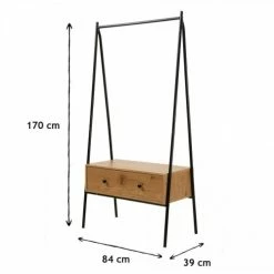 Casâme Meubles D'entrée Et à Chaussures Penderie En Métal Noir Avec 1 Tiroir Décor Chêne H170cm -Meubles d'appoint Soldes penderie en metal noir avec 1 tiroir decor chene h170cm 3