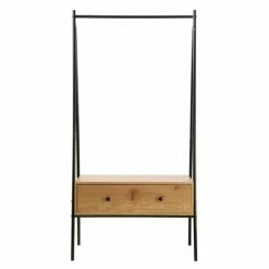 Casâme Meubles D'entrée Et à Chaussures Penderie En Métal Noir Avec 1 Tiroir Décor Chêne H170cm -Meubles d'appoint Soldes penderie en metal noir avec 1 tiroir decor chene h170cm 4