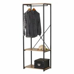 Urban Living Portemanteaux Et Patères Penderie En Métal Noir Et Bois + 2 étagères - 60x40x147cm -Meubles d'appoint Soldes penderie en metal noir et bois 2 etageres 60x40x147cm 1