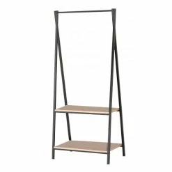 Urban Living Portemanteaux Et Patères Penderie En Métal Noir Et Bois + 2 étagères - 60x40x150cm