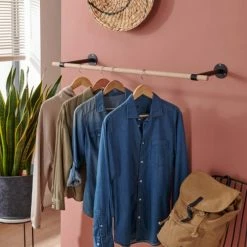 Mob In Valets De Nuits Et Portants Penderie Murale Suspendue Portant Mural Effet Bois Clair -Meubles d'appoint Soldes penderie murale suspendue portant mural effet bois clair 1