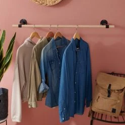 Mob In Valets De Nuits Et Portants Penderie Murale Suspendue Portant Mural Effet Bois Clair -Meubles d'appoint Soldes penderie murale suspendue portant mural effet bois clair 2