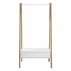 Casâme Valets De Nuits Et Portants Penderie Portant En Bois Avec Tiroir - Blanc -Meubles d'appoint Soldes penderie portant en bois avec tiroir blanc 2