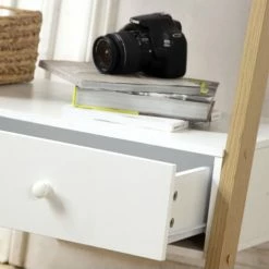 Casâme Valets De Nuits Et Portants Penderie Portant En Bois Avec Tiroir - Blanc -Meubles d'appoint Soldes penderie portant en bois avec tiroir blanc 3