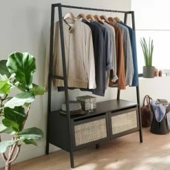 Mob In Valets De Nuits Et Portants Portant Vêtements En Bois Et Cannage Avec Placards -Meubles d'appoint Soldes portant vetements en bois et cannage avec placards 7