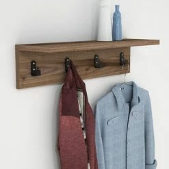 Toilinux Portemanteaux Et Patères Porte Manteau Avec 4 Accroches L.60 Cm Marron -Meubles d'appoint Soldes porte manteau avec 4 accroches l 60 cm marron 2