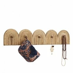 Madam Stoltz Portemanteaux Et Patères Porte Manteau Rotin 5 Crochets -Meubles d'appoint Soldes porte manteau rotin 5 crochets 2
