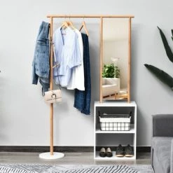 Homcom Meubles D'entrée Et à Chaussures Porte-manteaux Meuble D'entrée Avec Penderie Et Miroir -Meubles d'appoint Soldes porte manteaux meuble d entree avec penderie et miroir 3