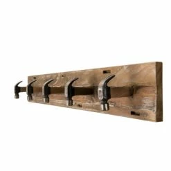 MACABANE Portemanteaux Et Patères Portemanteau Mural 5 Crochets En Teck Recyclé Et Métal -Meubles d'appoint Soldes portemanteau mural 5 crochets en teck recycle et metal 2