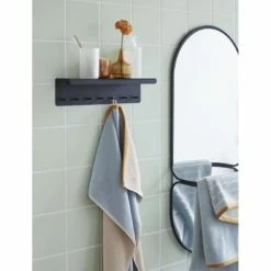 Hubsch Portemanteaux Et Patères Portemanteau Mural Avec Tablette Métal Noir 7 Crochets -Meubles d'appoint Soldes portemanteau mural avec tablette metal noir 7 crochets 1