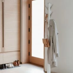 Umbra Portemanteaux Et Patères Portemanteau Sur Pied En Bois, 9 Crochets Métal, Blanc -Meubles d'appoint Soldes portemanteau sur pied en bois 9 crochets metal blanc 3