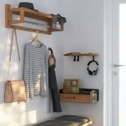 WOODEK Portemanteaux Et Patères Portemanteaux Mural Avec 2 Patères En Chêne Massif Huilé -Meubles d'appoint Soldes portemanteaux mural avec 2 pateres en chene massif huile 4