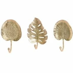 Wadiga Portemanteaux Et Patères Set De 3 Patères En Métal Doré Feuilles