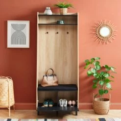 Baita Meubles D'entrée Et à Chaussures Vestiaire D'entrée Effet Chêne Et Gris H185cm Bois Clair Et Gris -Meubles d'appoint Soldes vestiaire d entree effet chene et gris h185cm bois clair et gris 3