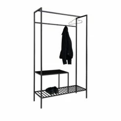 House Nordic Portemanteaux Et Patères Vestiaire D'entrée En Bois Et Métal Avec 2 étagères Noir -Meubles d'appoint Soldes vestiaire d entree en bois et metal avec 2 etageres noir 3