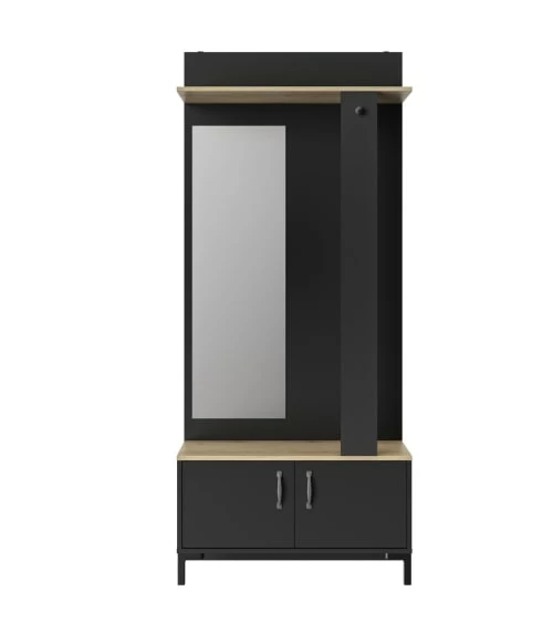 Calicosy Meubles D'entrée Et à Chaussures Vestiaire D'entrée Noir 2 Portes Et Un Miroir 3 Calicosy Meubles D'entrée Et à Chaussures Vestiaire D'entrée Noir 2 Portes Et Un Miroir