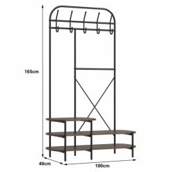 Nordlys Portemanteaux Et Patères Vestiaire D'entrée Style Industriel Avec Plateaux En Bois Marron -Meubles d'appoint Soldes vestiaire d entree style industriel avec plateaux en bois marron 3