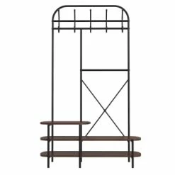 Nordlys Portemanteaux Et Patères Vestiaire D'entrée Style Industriel Avec Plateaux En Bois Noir -Meubles d'appoint Soldes vestiaire d entree style industriel avec plateaux en bois marron 6