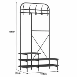 Nordlys Portemanteaux Et Patères Vestiaire D'entrée Style Industriel Avec Plateaux En Bois Noir -Meubles d'appoint Soldes vestiaire d entree style industriel avec plateaux en bois noir 3