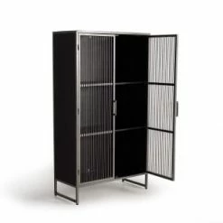 GINER Y COLOMER Meubles D'entrée Et à Chaussures Vitrine En Bois D'acacia Et Métal. -Meubles d'appoint Soldes vitrine en bois d acacia et metal 1